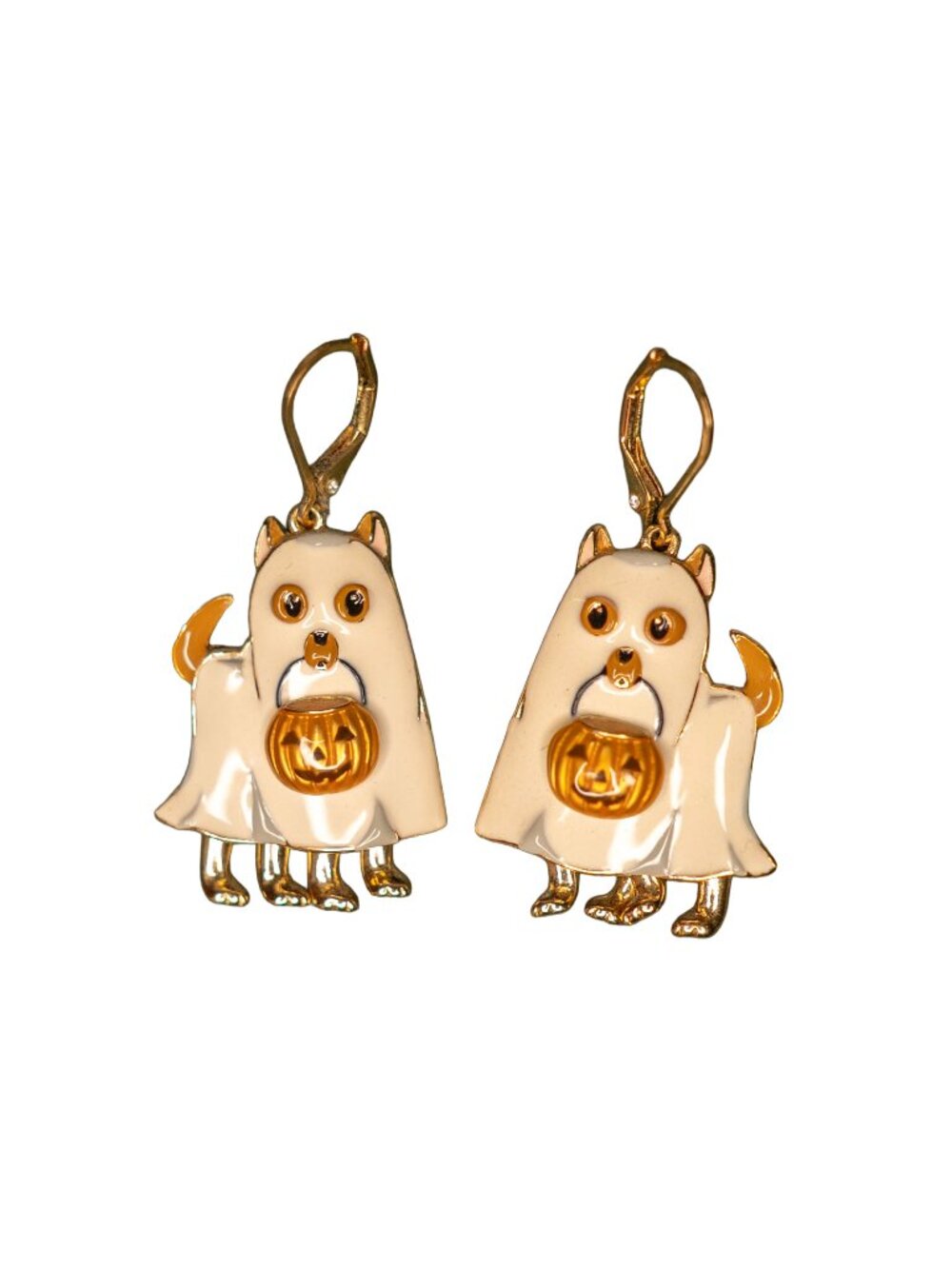 Halloween Ghost Puppy Metal Dangle Clip Earrings - Super Cute Lil Legs!